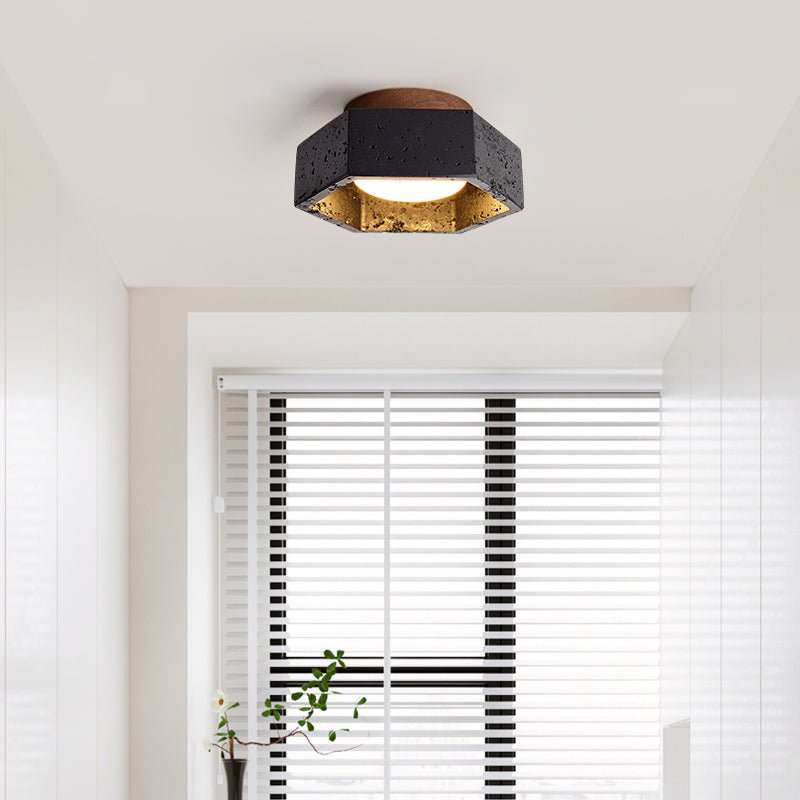 Plafonnier moderne Thorgeir en Noir travertin et noyer bois