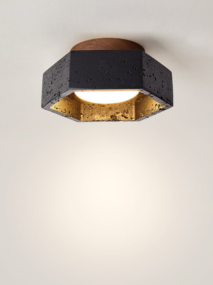 Plafonnier moderne Thorgeir en Noir travertin et noyer bois