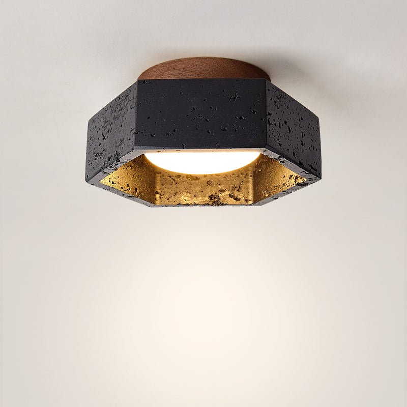 Plafonnier moderne Thorgeir en Noir travertin et noyer bois
