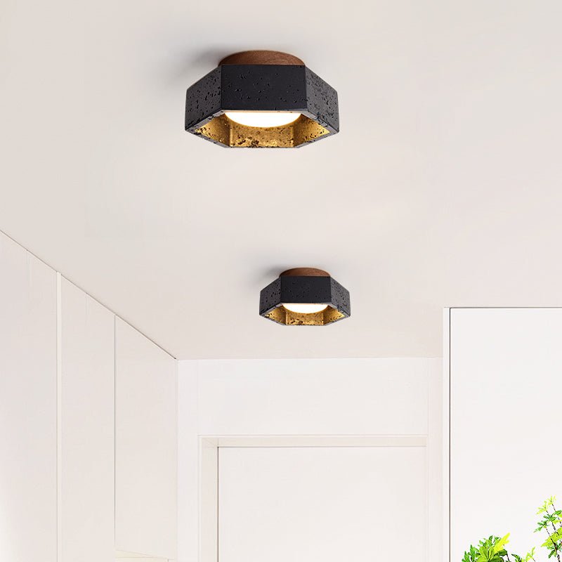 Plafonnier moderne Thorgeir en Noir travertin et noyer bois