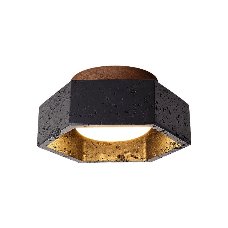 Plafonnier moderne Thorgeir en Noir travertin et noyer bois