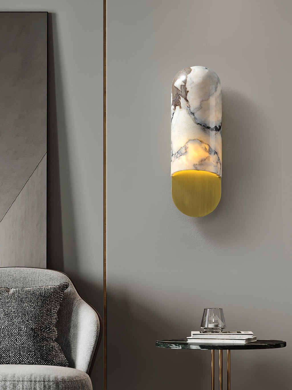 Applique murale moderne Zayne en Marbre Blanc et doré