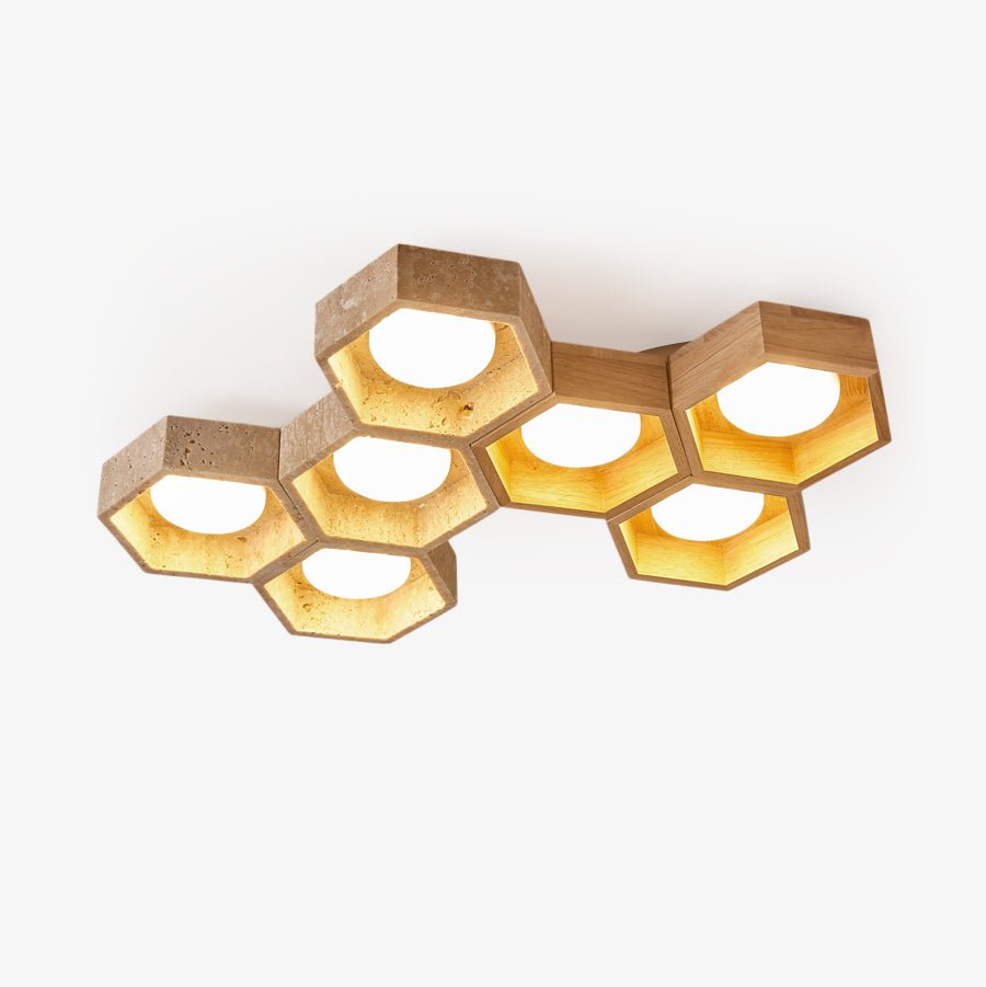 Plafonnier moderne Seaton en Noyer et travertin jaune