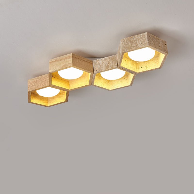 Plafonnier moderne Seaton en Bois et travertin jaune