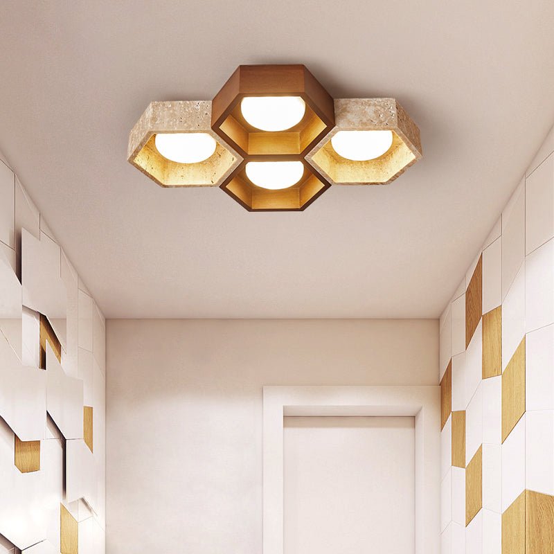 Plafonnier moderne Seaton en Bois et travertin jaune