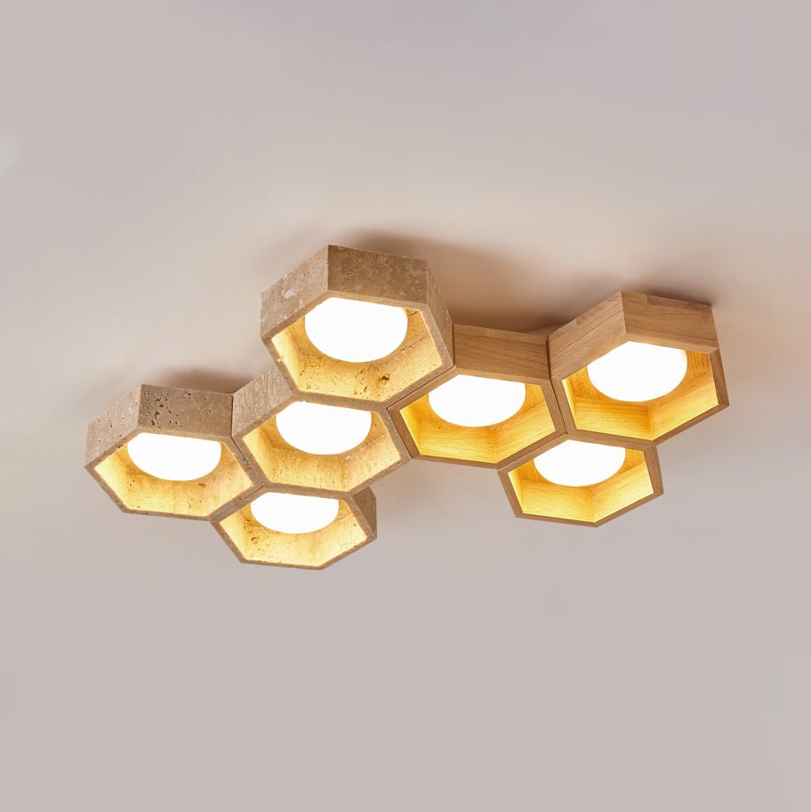 Plafonnier moderne Seaton en Bois et travertin jaune