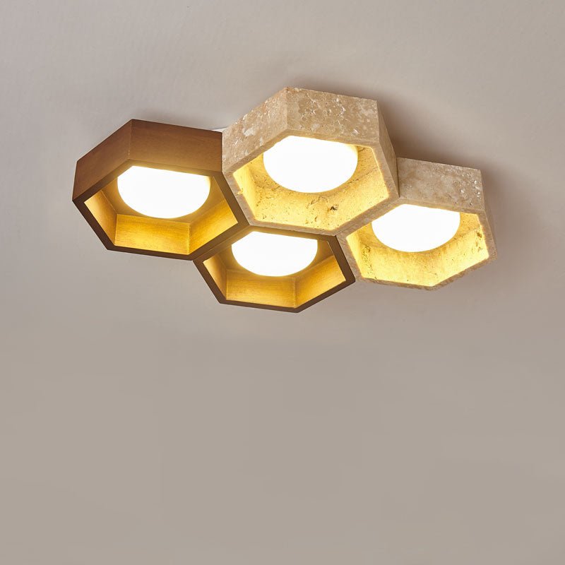 Plafonnier moderne Seaton en Noyer et travertin jaune