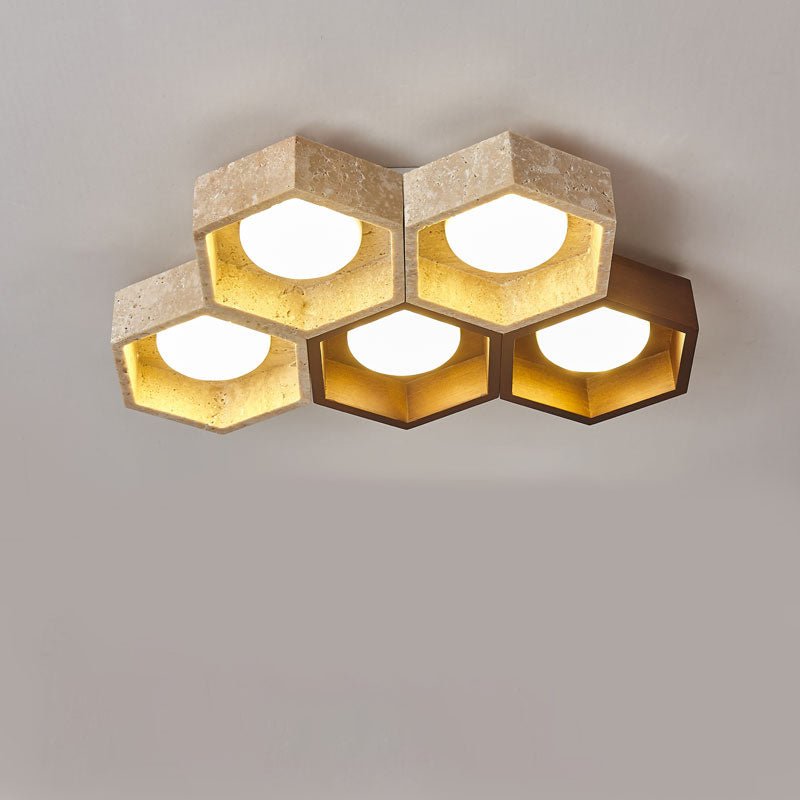 Plafonnier moderne Seaton en Noyer et travertin jaune