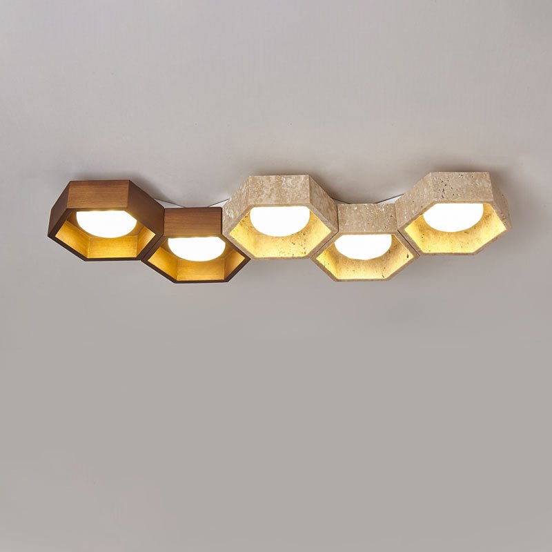 Plafonnier moderne Seaton en Noyer et travertin jaune
