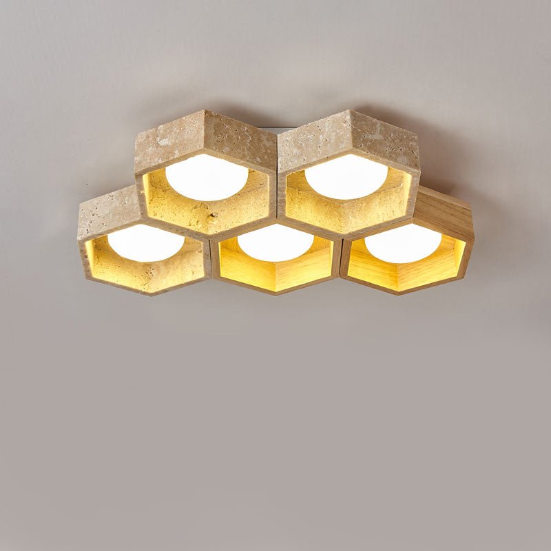 Plafonnier moderne Seaton en Bois et travertin jaune