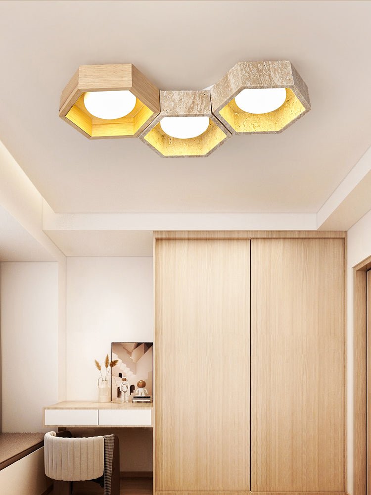 Plafonnier moderne Seaton en Bois et travertin jaune