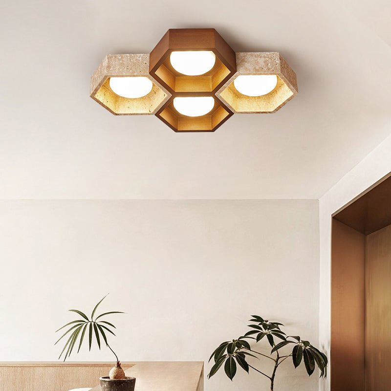 Plafonnier moderne Seaton en Noyer et travertin jaune