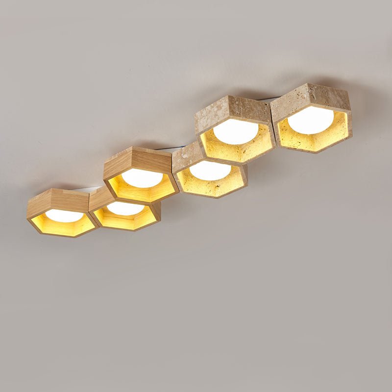 Plafonnier moderne Seaton en Bois et travertin jaune