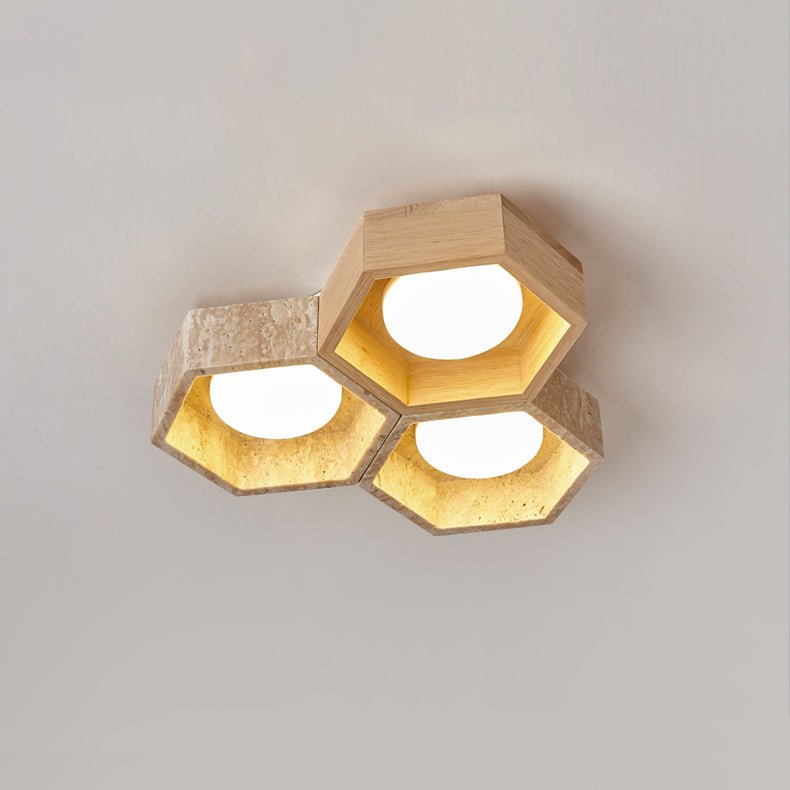 Plafonnier moderne Seaton en Noyer et travertin jaune