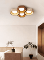 Plafonnier moderne Seaton en Noyer et travertin jaune