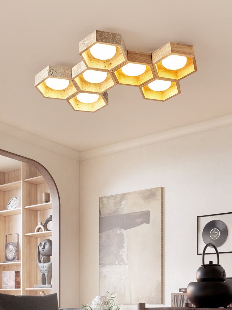 Plafonnier moderne Seaton en Bois et travertin jaune