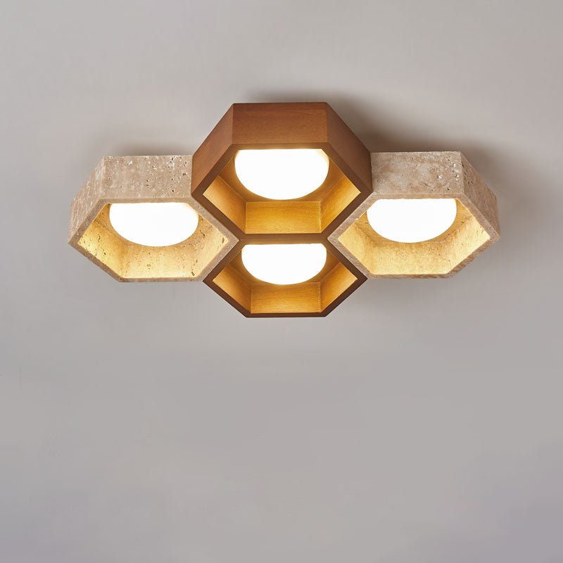 Plafonnier moderne Seaton en Noyer et travertin jaune