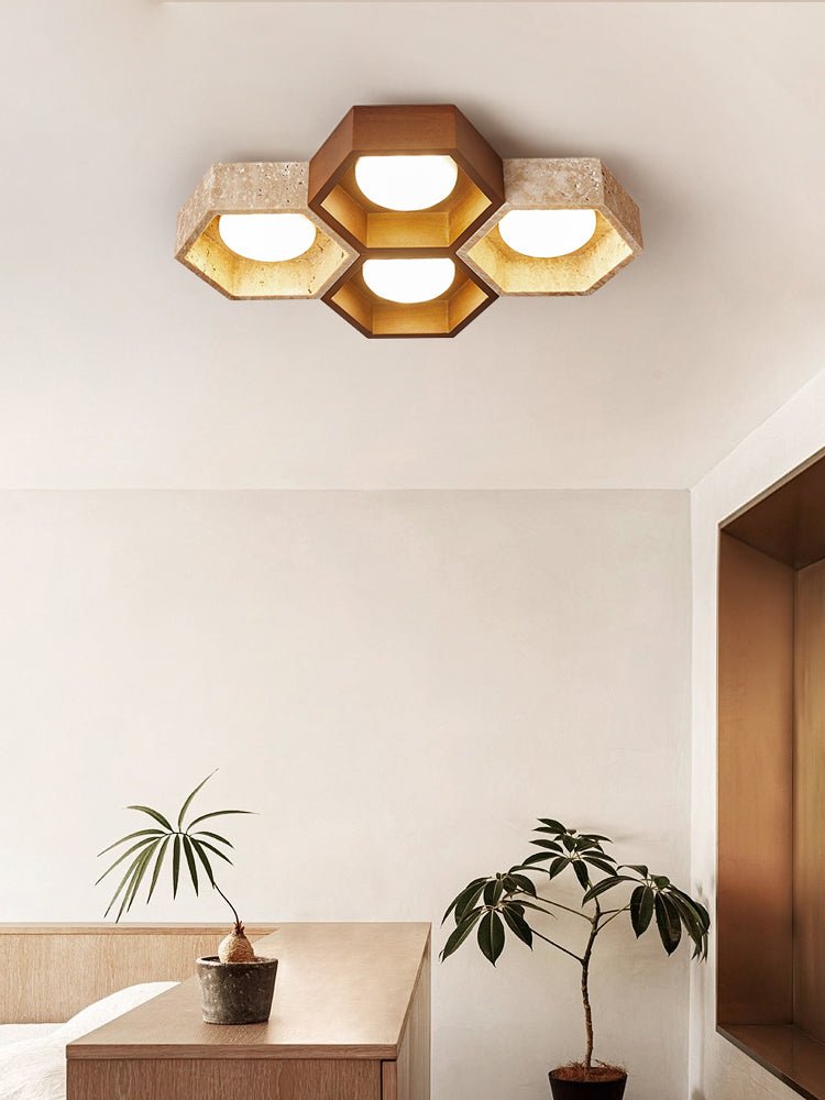 Plafonnier moderne Seaton en Bois et travertin jaune