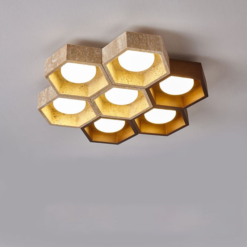 Plafonnier moderne Seaton en Noyer et travertin jaune