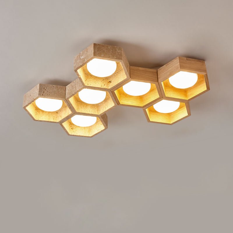 Plafonnier moderne Seaton en Bois et travertin jaune