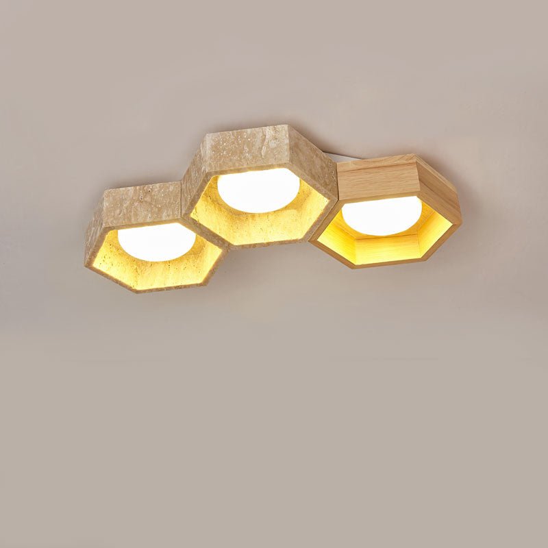 Plafonnier moderne Seaton en Bois et travertin jaune