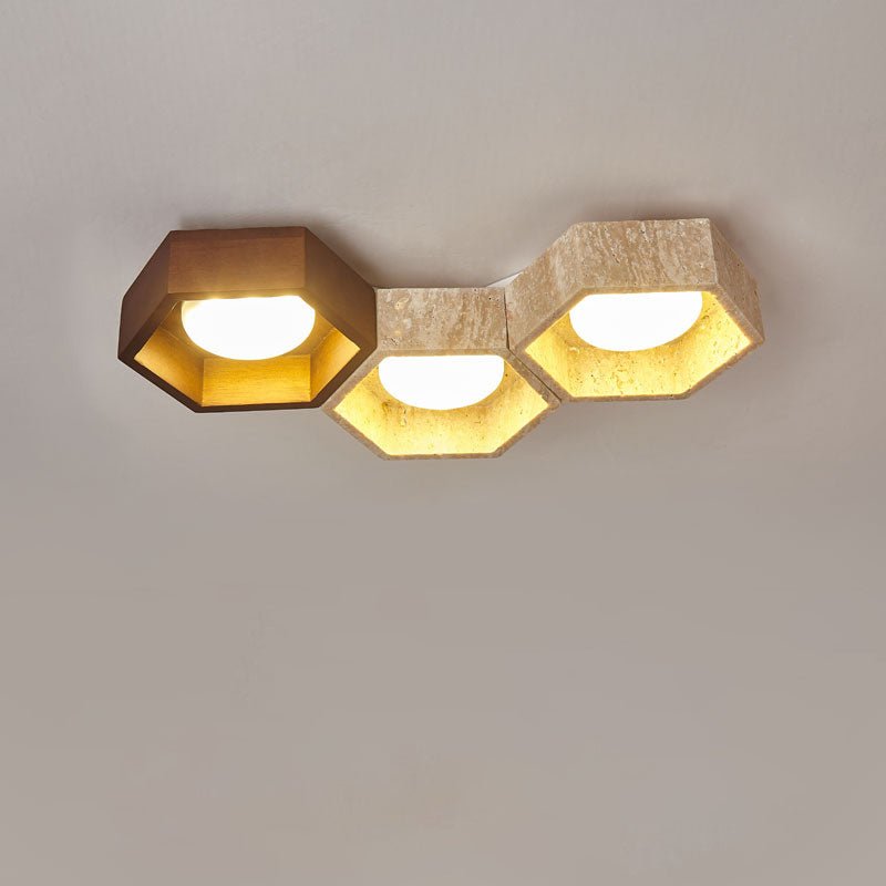 Plafonnier moderne Seaton en Noyer et travertin jaune