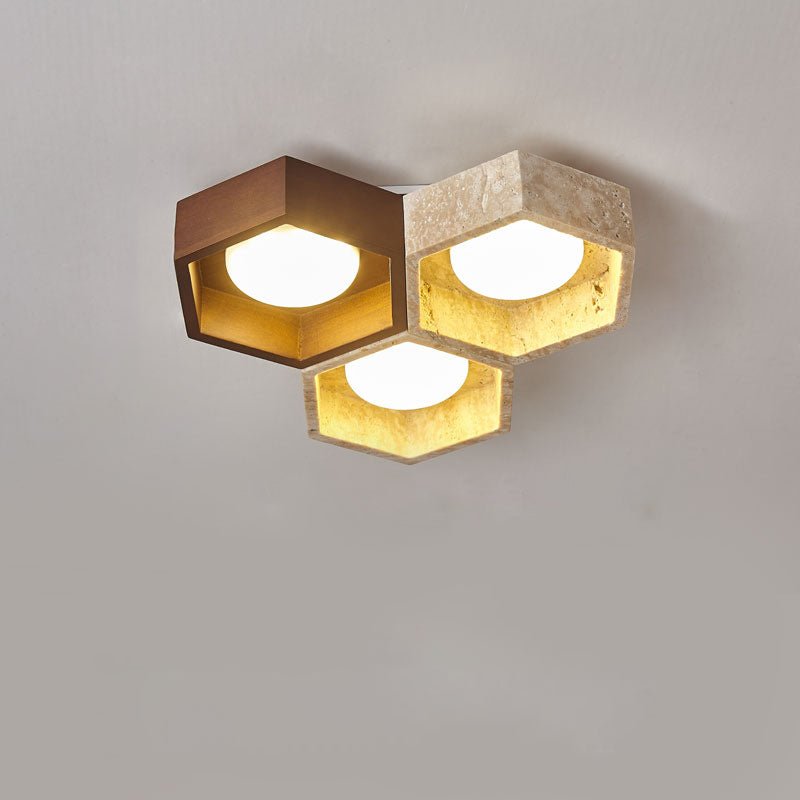 Plafonnier moderne Seaton en Noyer et travertin jaune