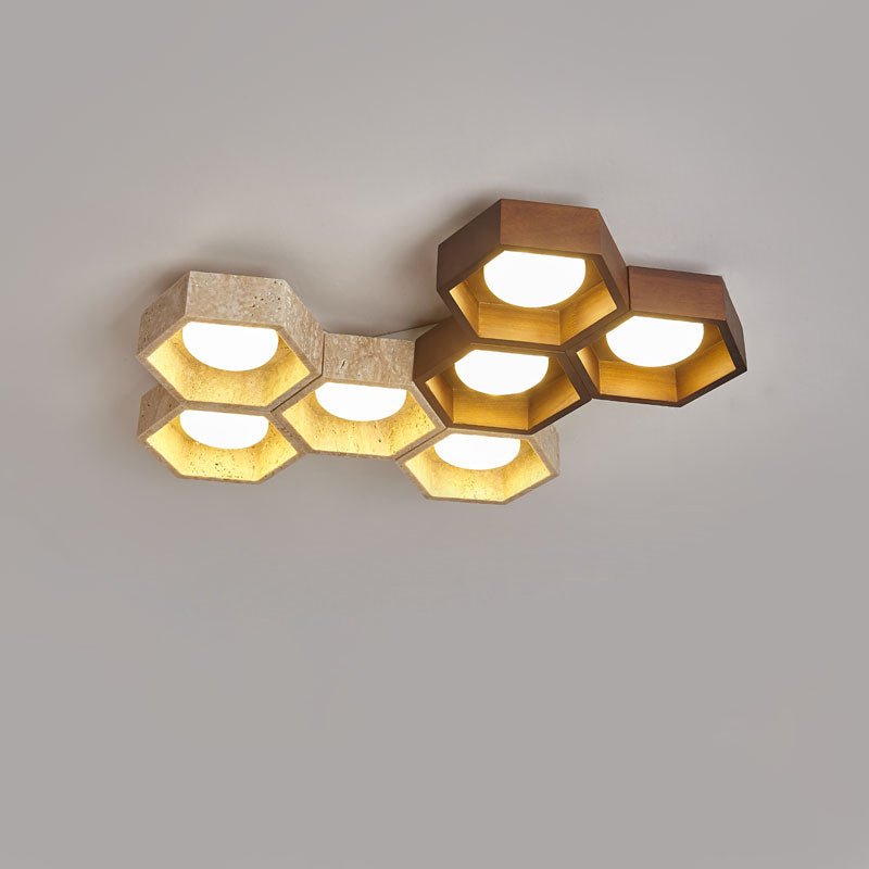 Plafonnier moderne Seaton en Noyer et travertin jaune