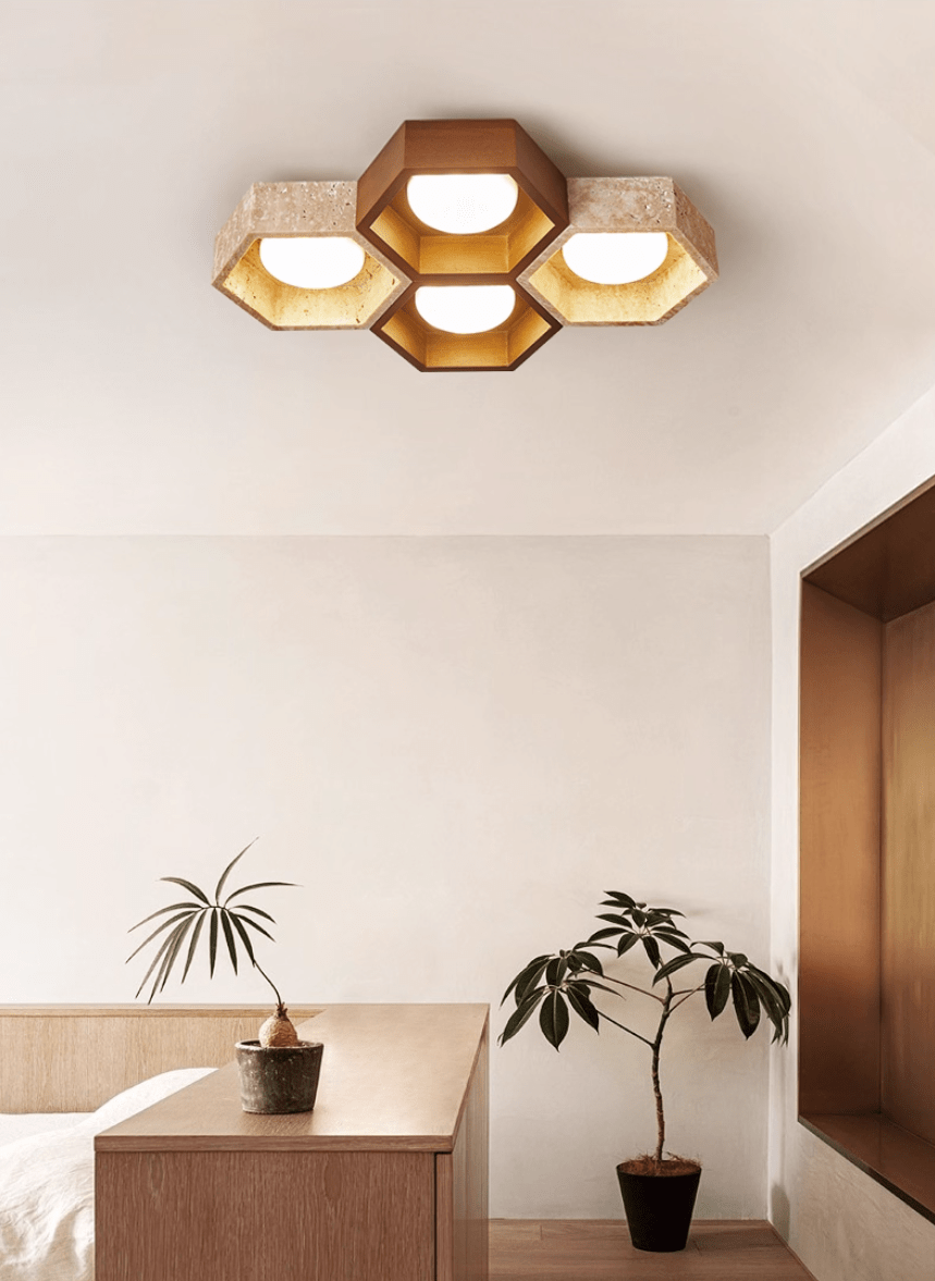 Plafonnier moderne Seaton en Bois et travertin jaune
