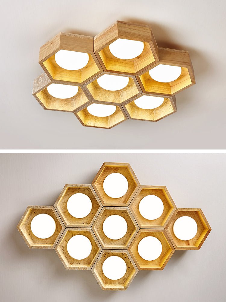 Plafonnier moderne Seaton en Bois et travertin jaune