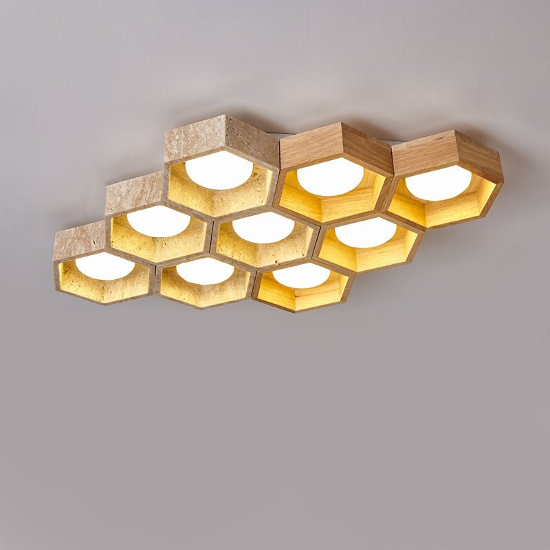 Plafonnier moderne Seaton en Bois et travertin jaune