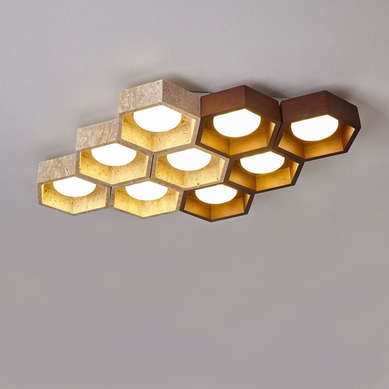 Plafonnier moderne Seaton en Noyer et travertin jaune