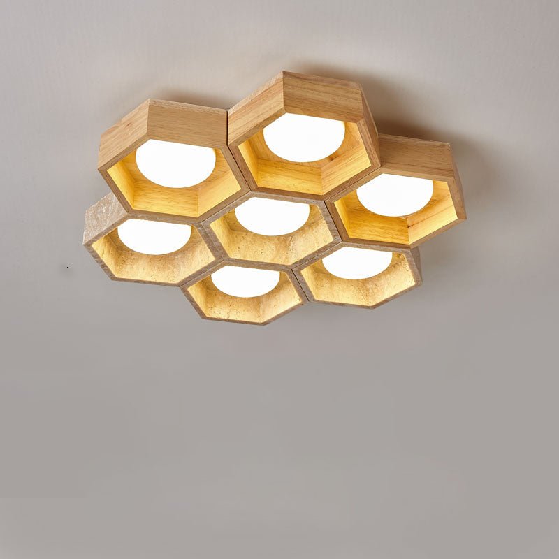 Plafonnier moderne Seaton en Bois et travertin jaune