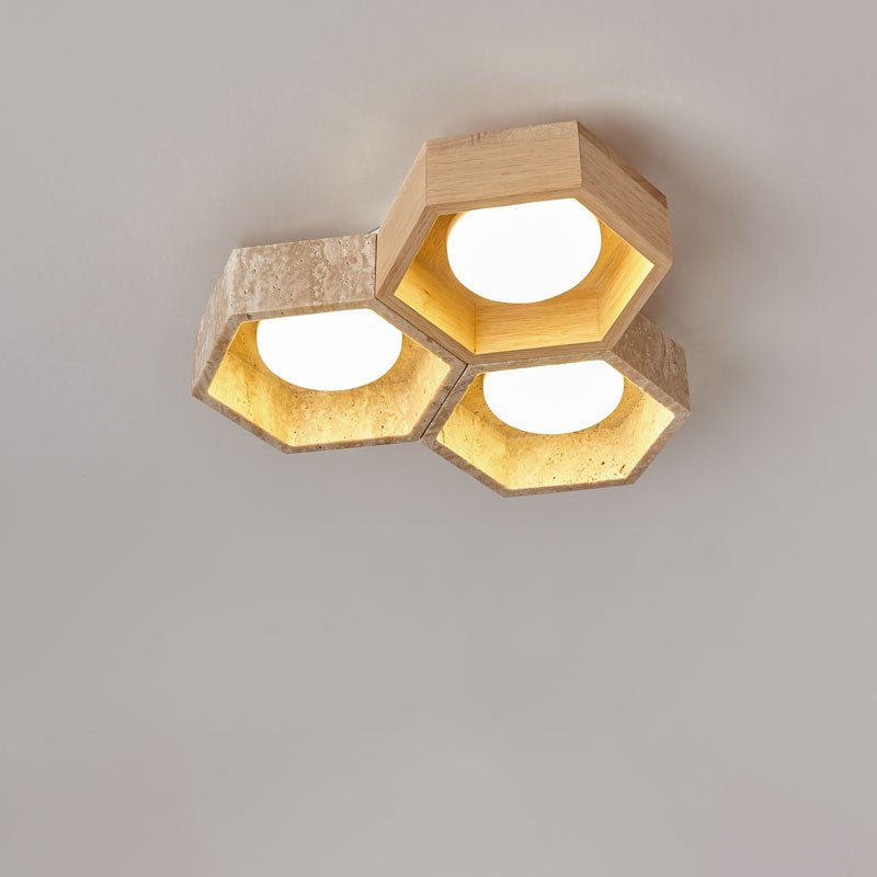 Plafonnier moderne Seaton en Bois et travertin jaune