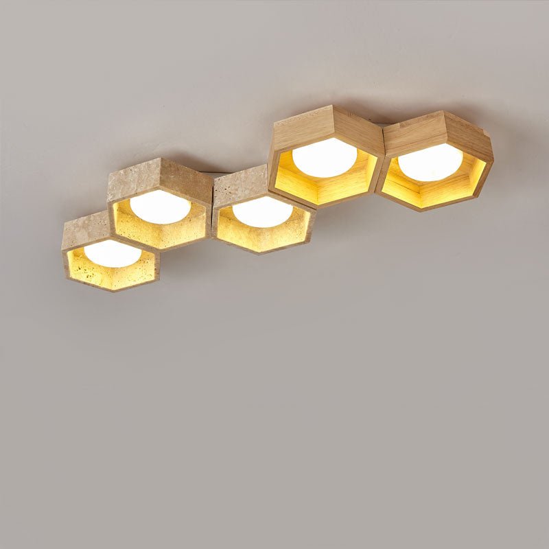Plafonnier moderne Seaton en Bois et travertin jaune