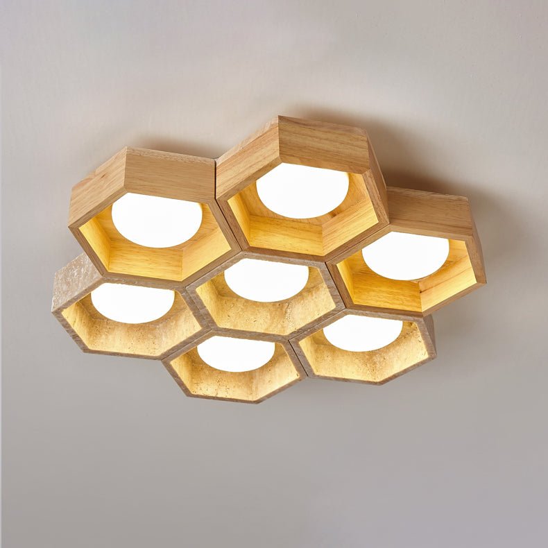 Plafonnier moderne Seaton en Bois et travertin jaune