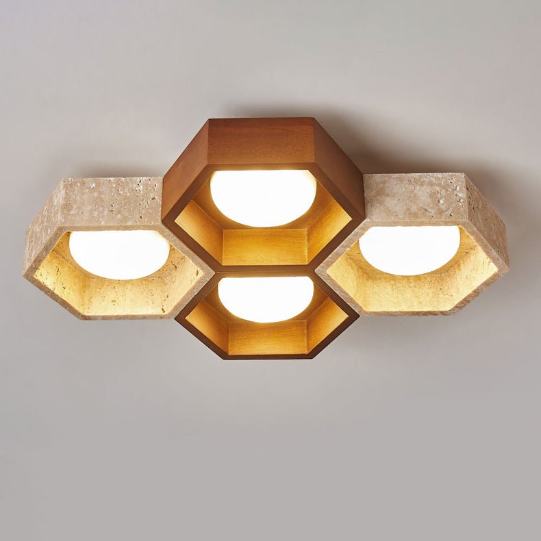 Plafonnier moderne Seaton en Bois et travertin jaune