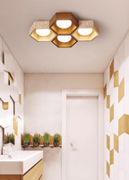 Plafonnier moderne Seaton en Noyer et travertin jaune