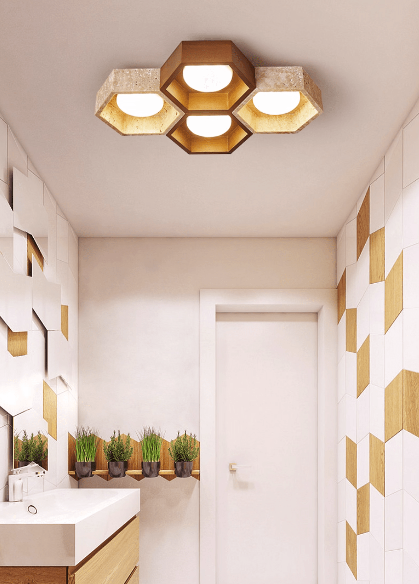 Plafonnier moderne Seaton en Bois et travertin jaune