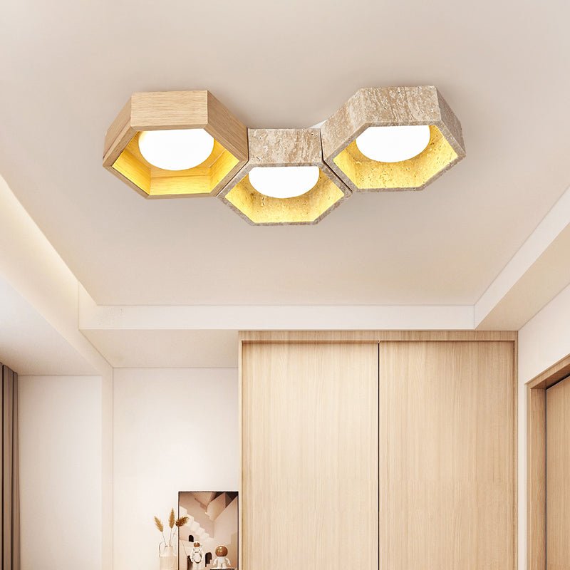 Plafonnier moderne Seaton en Bois et travertin jaune