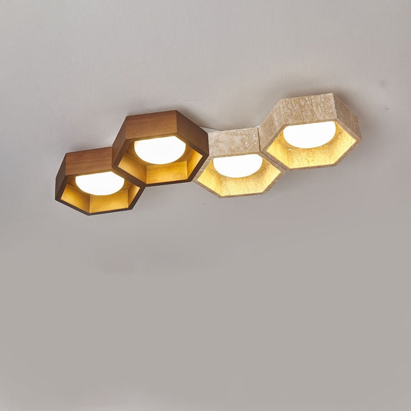 Plafonnier moderne Seaton en Noyer et travertin jaune