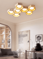 Plafonnier moderne Seaton en Noyer et travertin jaune