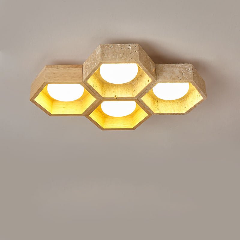 Plafonnier moderne Seaton en Noyer et travertin jaune