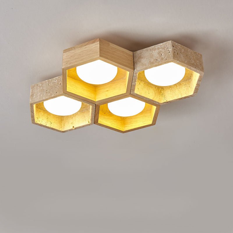 Plafonnier moderne Seaton en Bois et travertin jaune