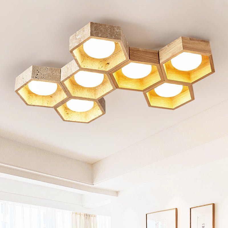 Plafonnier moderne Seaton en Bois et travertin jaune