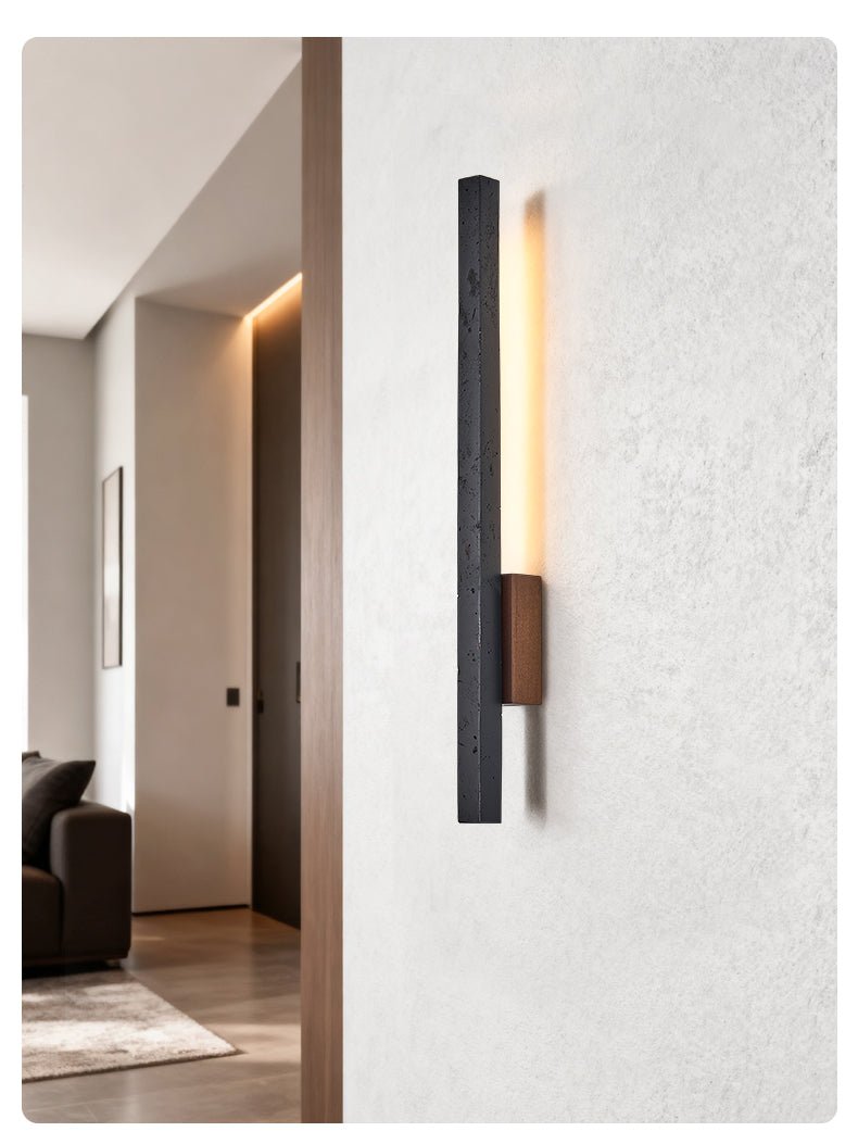 Applique murale moderne Ben en Noir travertin et noyer bois