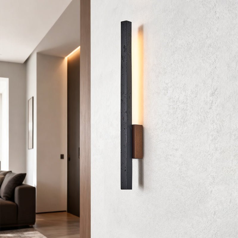 Applique murale moderne Ben en Noir travertin et noyer bois