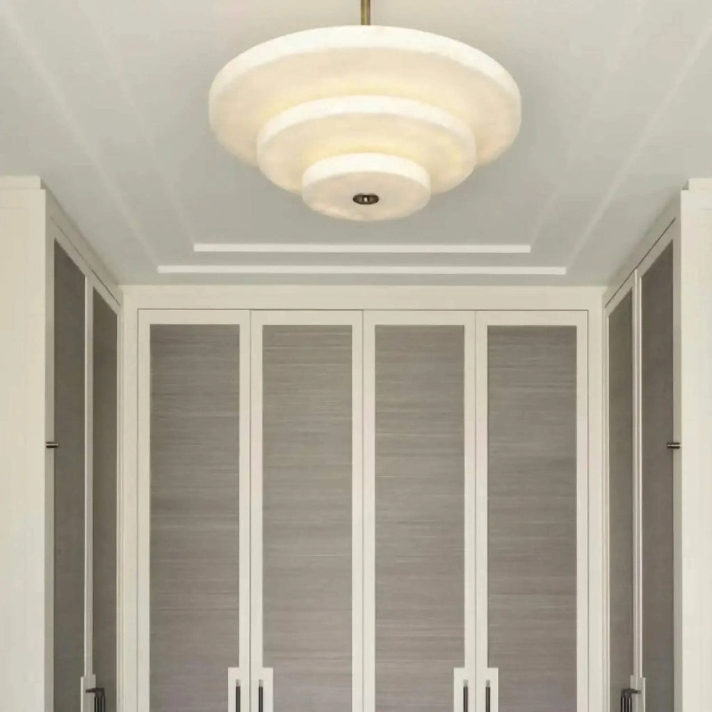 Lustre moderne Oran en Albâtre Bronze et blanc