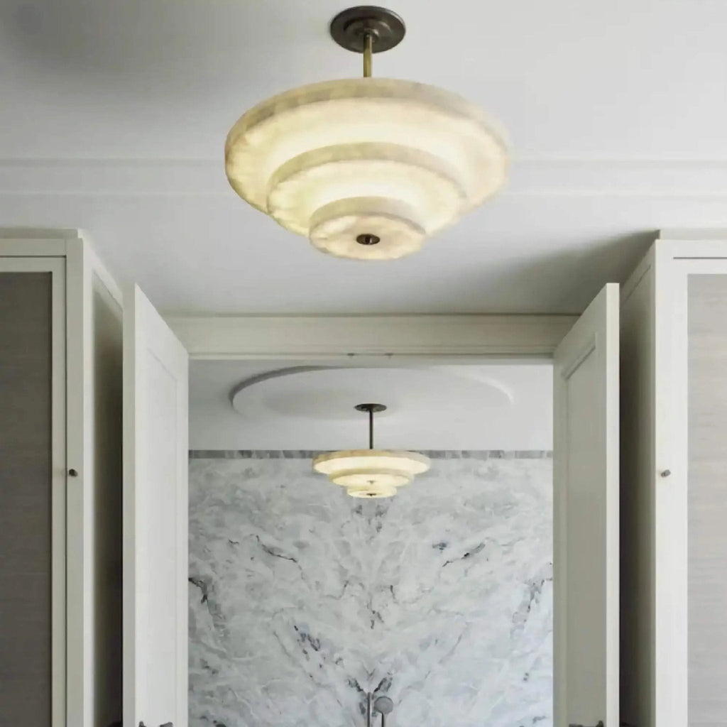 Lustre moderne Oran en Albâtre Bronze et blanc