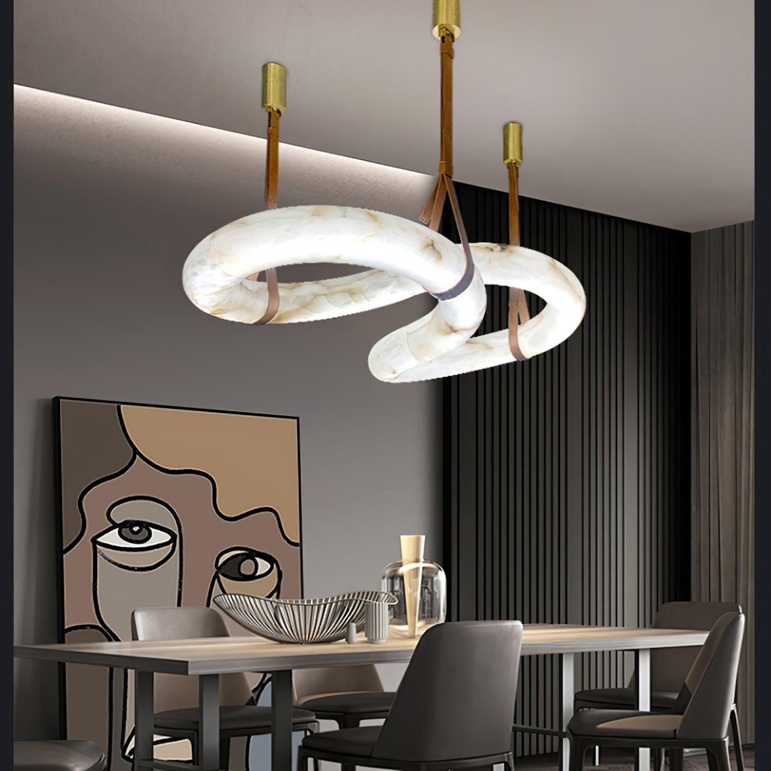 Suspension moderne Halvdan en Laiton et albâtre blanc